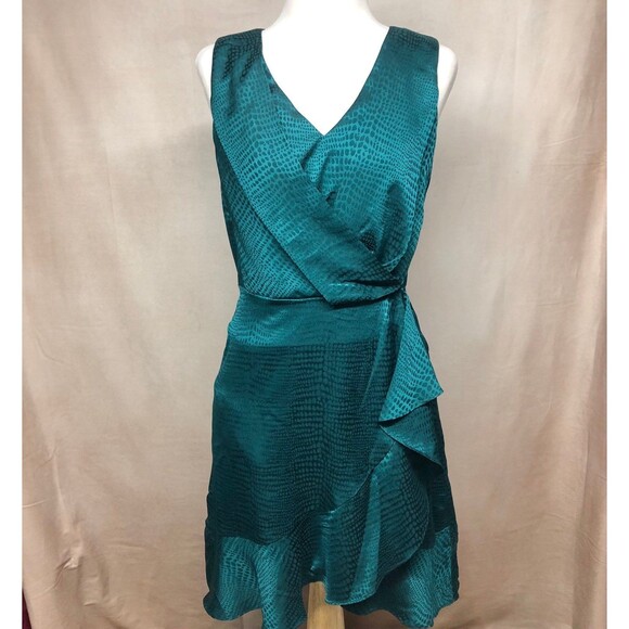 Nine West women's Sleeveless Wrap Mini Dress size M Brazilian teal - Picture 2 of 12